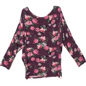 White Birch Floral Long Dolman Sleeve Top - Burgundy Size 1X Plus Women